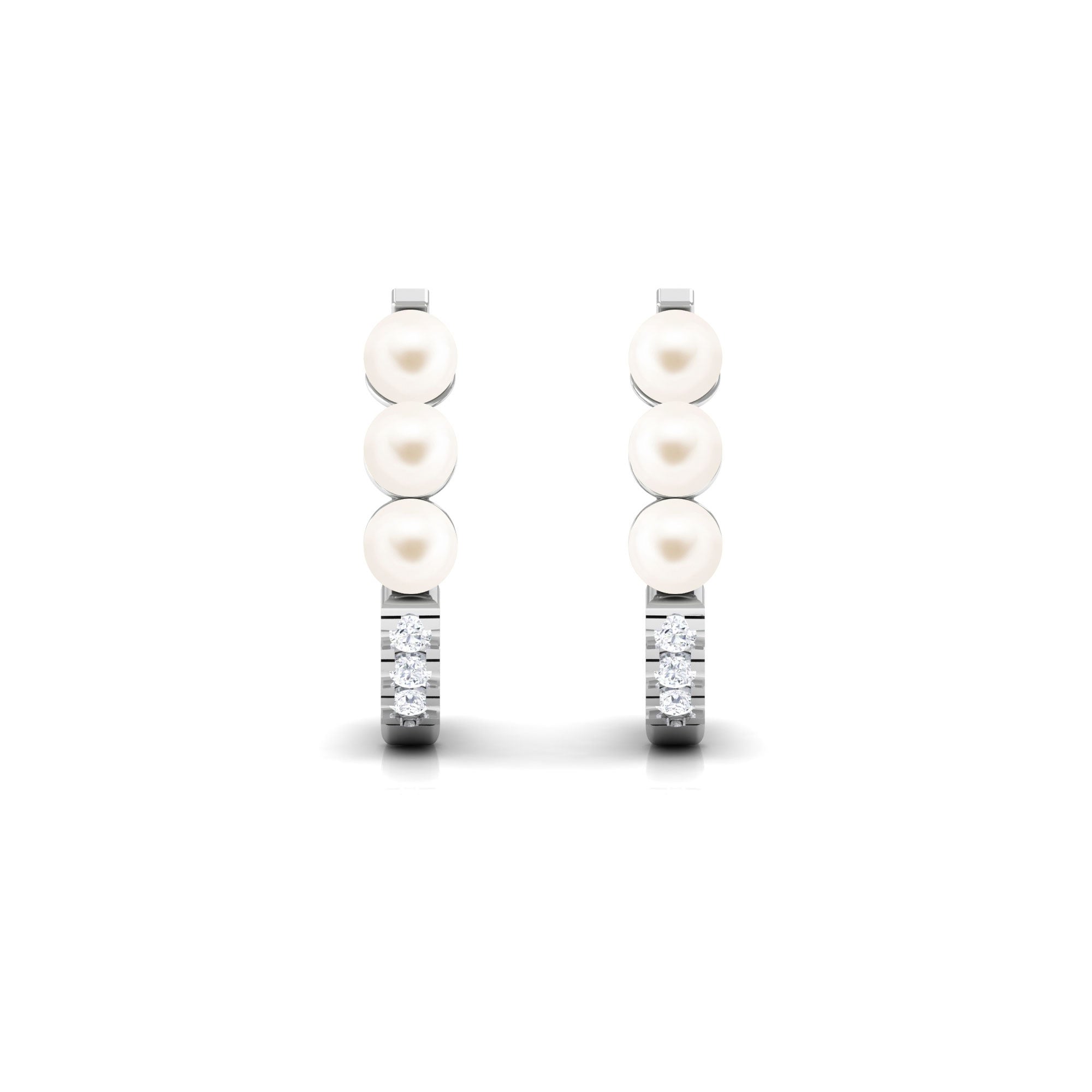 Classic Freshwater Pearl Half Hoop Earrings with Diamond Freshwater Pearl-AAAA Quality - Arisha Jewels