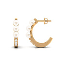 Classic Freshwater Pearl Half Hoop Earrings with Diamond Freshwater Pearl-AAAA Quality - Arisha Jewels