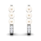 Classic Freshwater Pearl Half Hoop Earrings with Diamond Freshwater Pearl-AAA Quality - Arisha Jewels