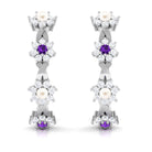 Floral Pearl Hoop Earrings with Amethyst and Diamond Freshwater Pearl-AAA Quality - Arisha Jewels