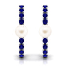 Freshwater Pearl Hoop Earrings with Blue Sapphire Freshwater Pearl-AAA Quality - Arisha Jewels