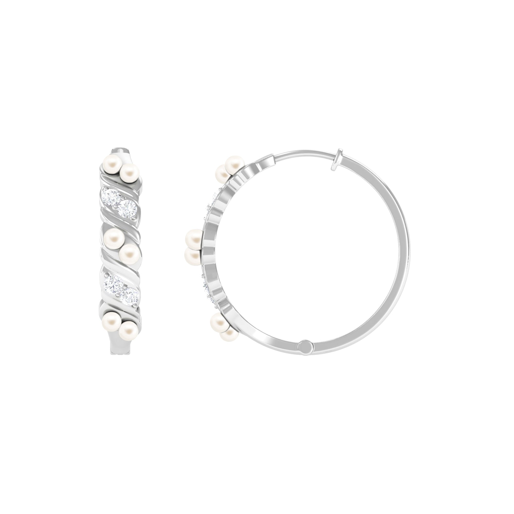 Minimal Freshwater Pearl and Diamond Hoop Earrings Freshwater Pearl-AAA Quality - Arisha Jewels