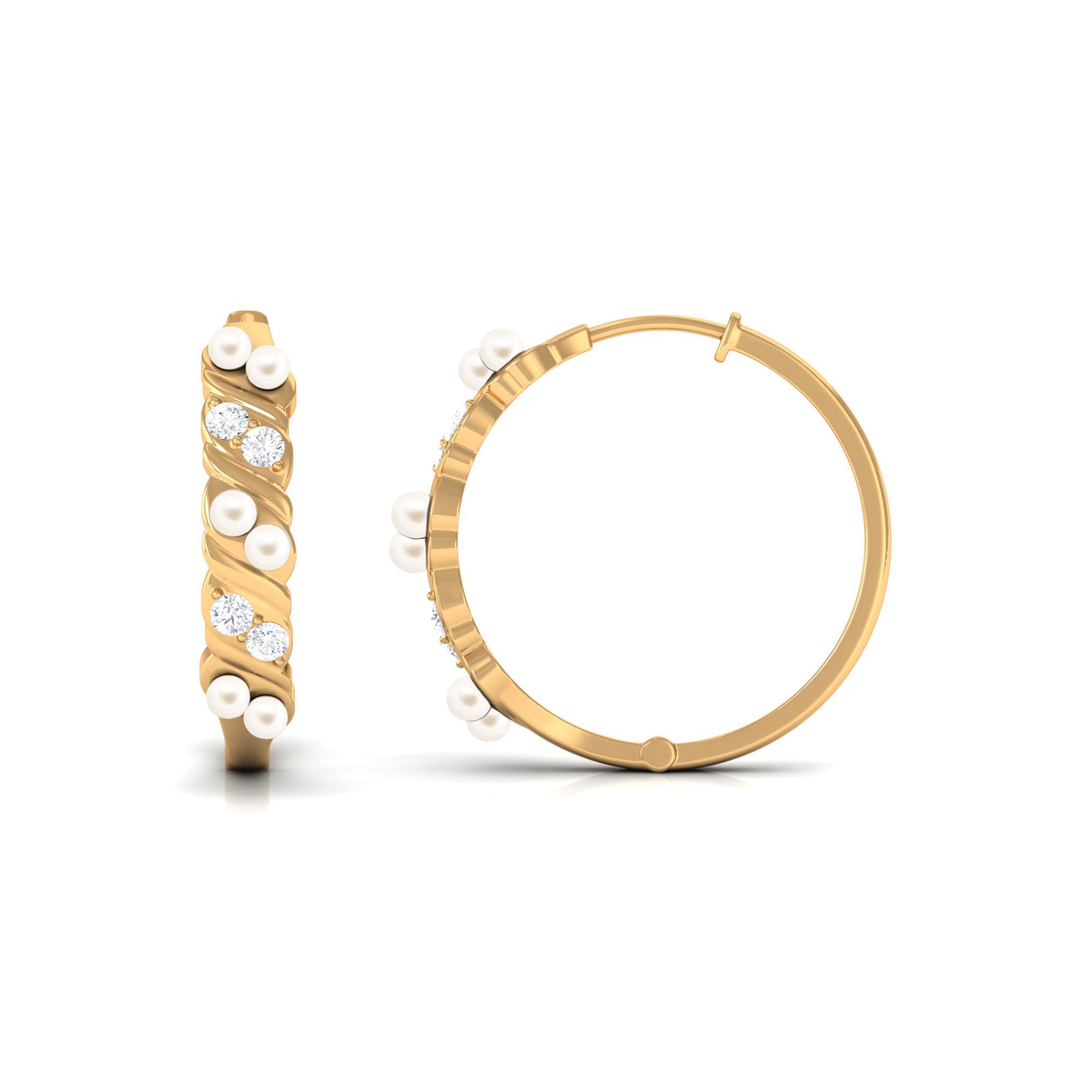 Minimal Freshwater Pearl and Diamond Hoop Earrings Freshwater Pearl-AAA Quality - Arisha Jewels