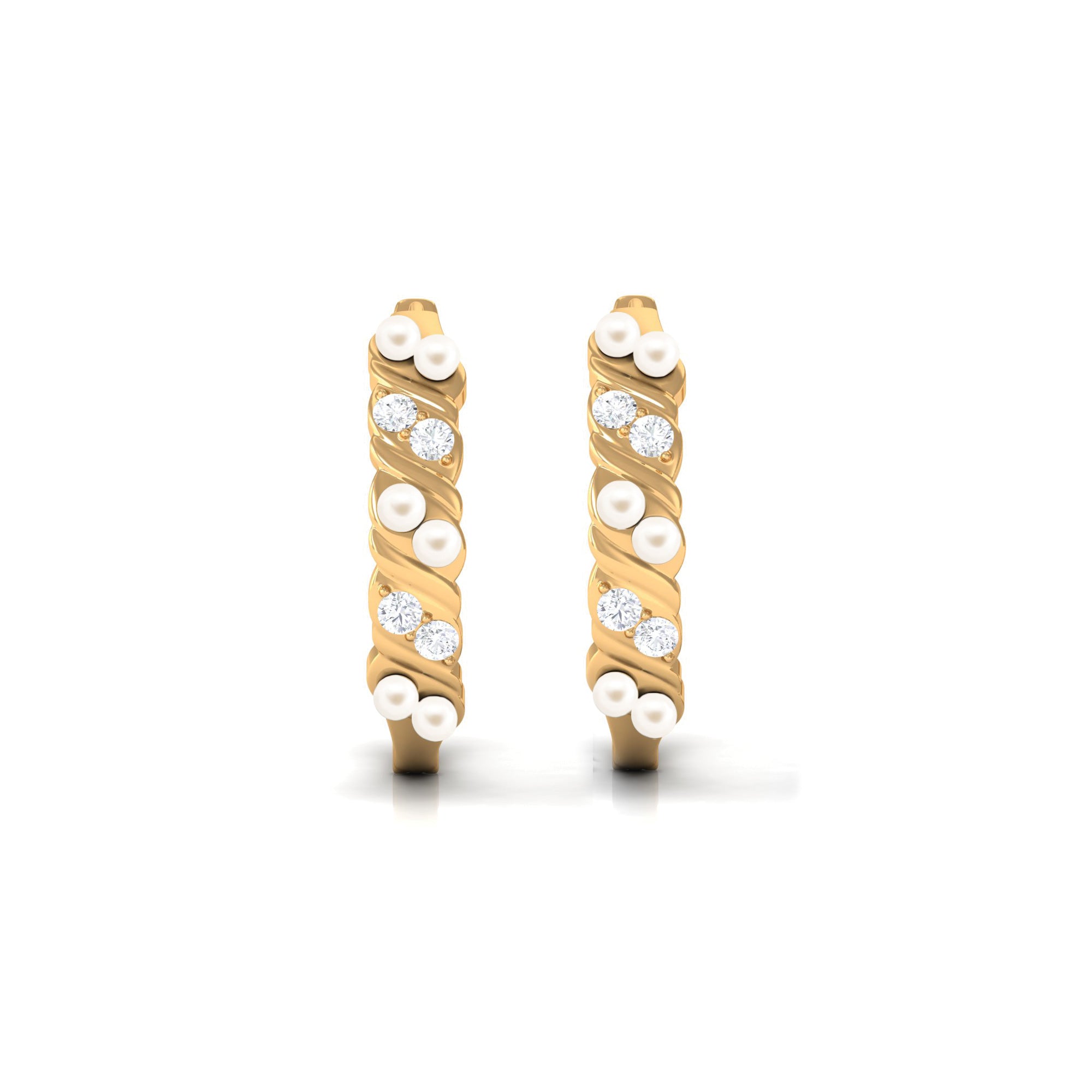 Minimal Freshwater Pearl and Diamond Hoop Earrings Freshwater Pearl-AAA Quality - Arisha Jewels