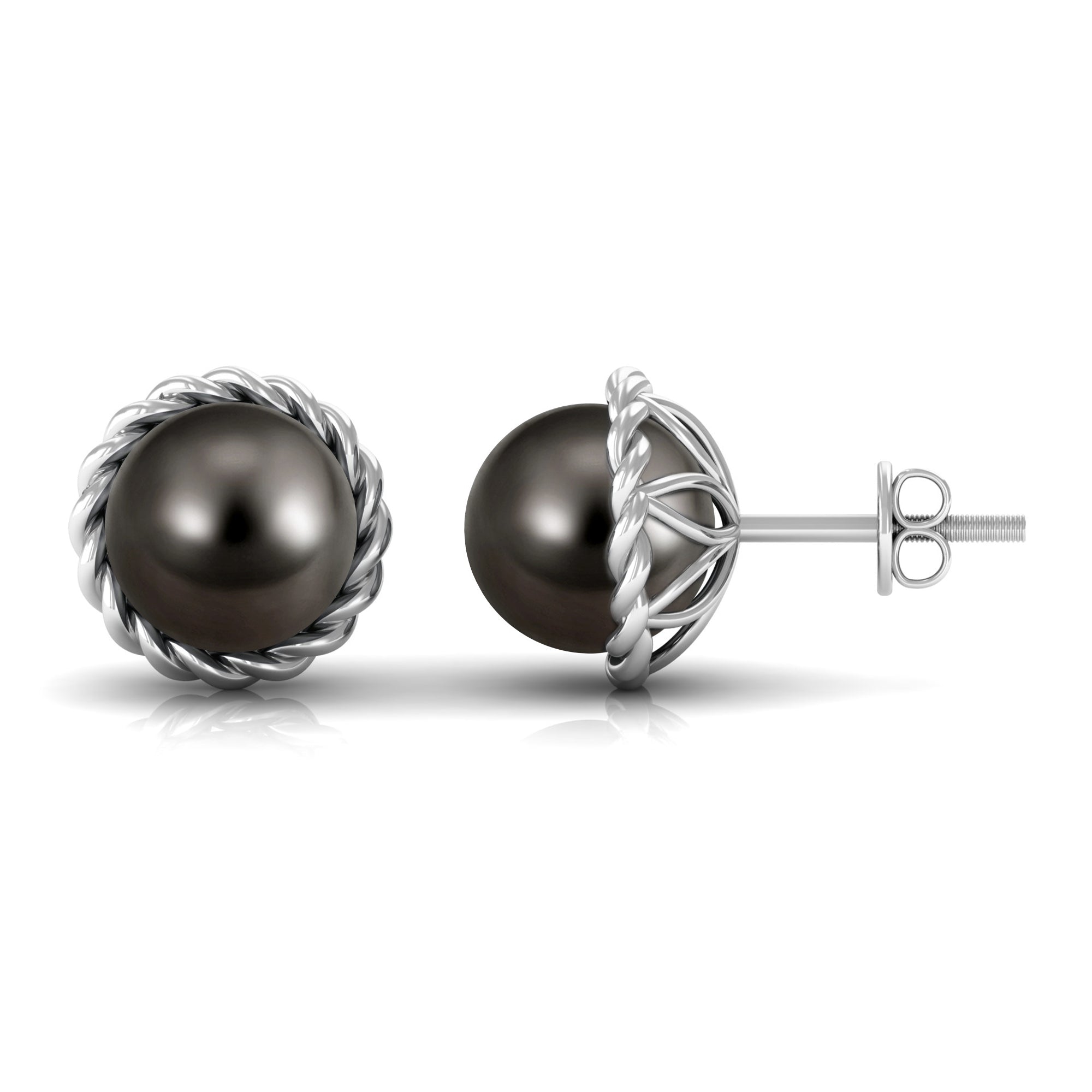 Round Black Tahitian Pearl Solitaire Stud Earrings Tahitian pearl - ( AAA ) - Quality - Arisha Jewels