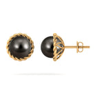 Round Black Tahitian Pearl Solitaire Stud Earrings Tahitian pearl - ( AAA ) - Quality - Arisha Jewels