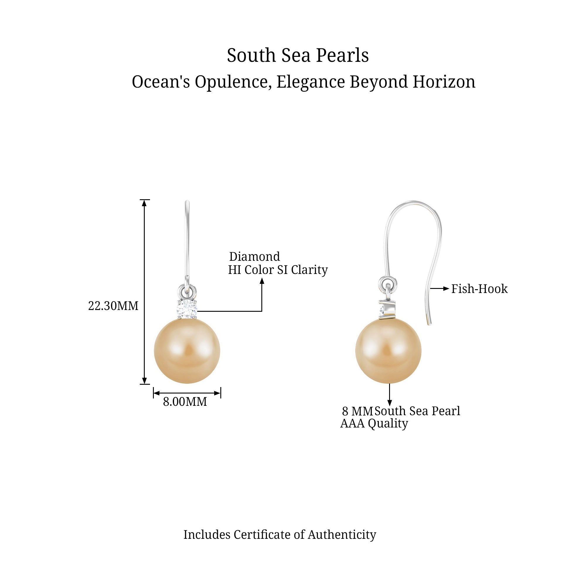 Arisha Jewels-Minimal South Sea Pearl Drop Earrings with Diamond