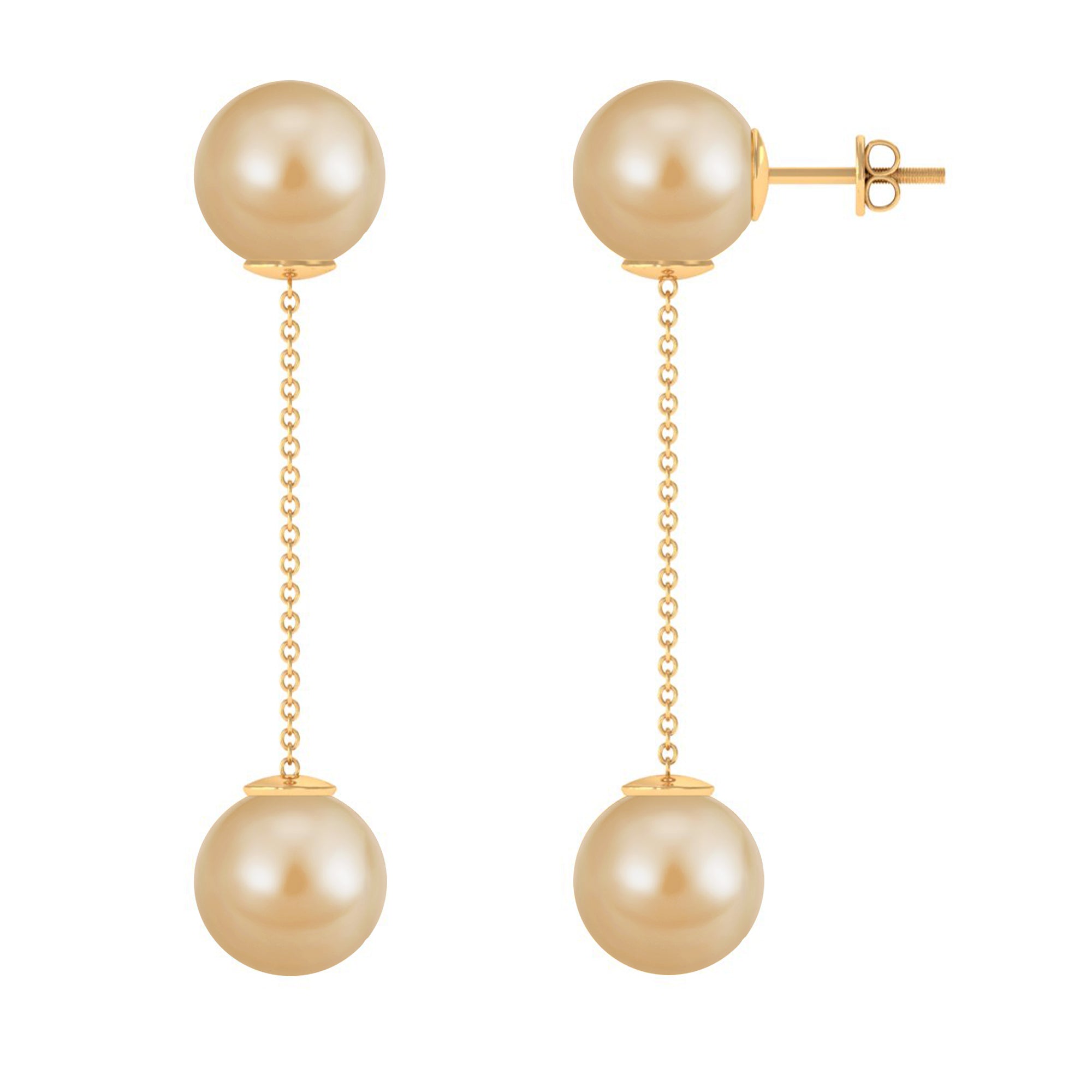 Simple South Sea Pearl Two Stone Dangle Earrings South Sea Pearl - ( AAA ) - Quality - Arisha Jewels