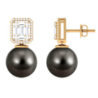 Tahitian Pearl Classic Drop Earrings with Diamond Tahitian pearl - ( AAA ) - Quality - Arisha Jewels