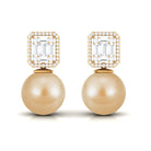 Classic South Sea Pearl Drop Earrings with Diamond South Sea Pearl - ( AAA ) - Quality - Arisha Jewels