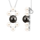 Black and White Pearl Contemporary Dangle Pendant Tahitian pearl-AAAA Quality - Arisha Jewels