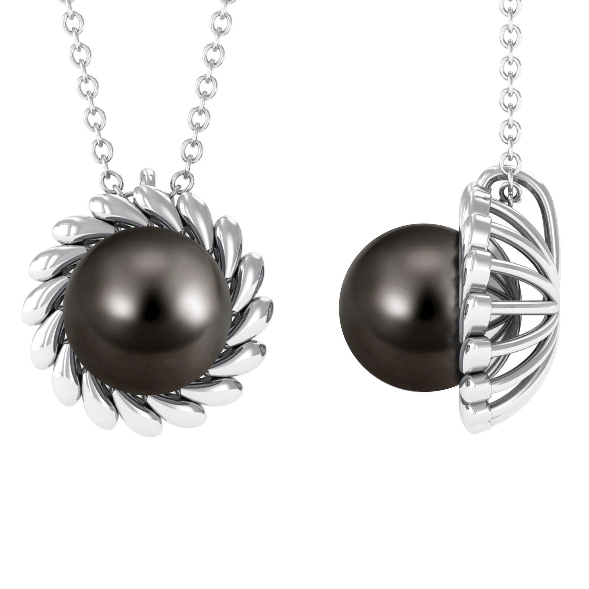 8 MM Black Pearl Solitaire Pendant in Spiral Design Tahitian pearl-AAAA Quality - Arisha Jewels