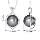 Minimal Black Pearl Pendant with Diamond Halo Tahitian pearl-AAAA Quality - Arisha Jewels