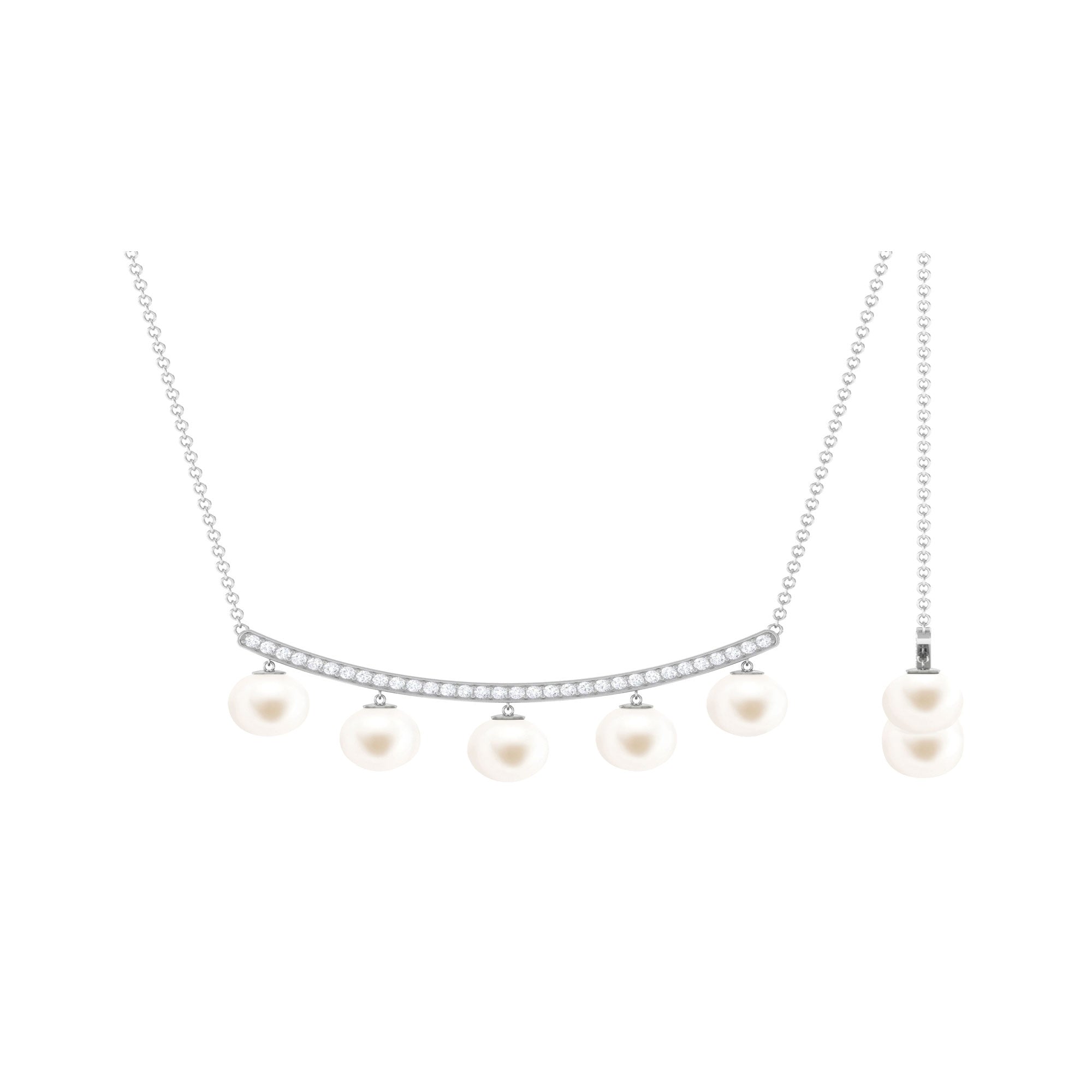 Real Freshwater Pearl Curved Bar Necklace with Diamond Freshwater Pearl-AAAA Quality - Arisha Jewels