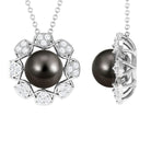 Arisha Jewels-Classic Black Tahitian Pearl Floral Pendant with Diamond