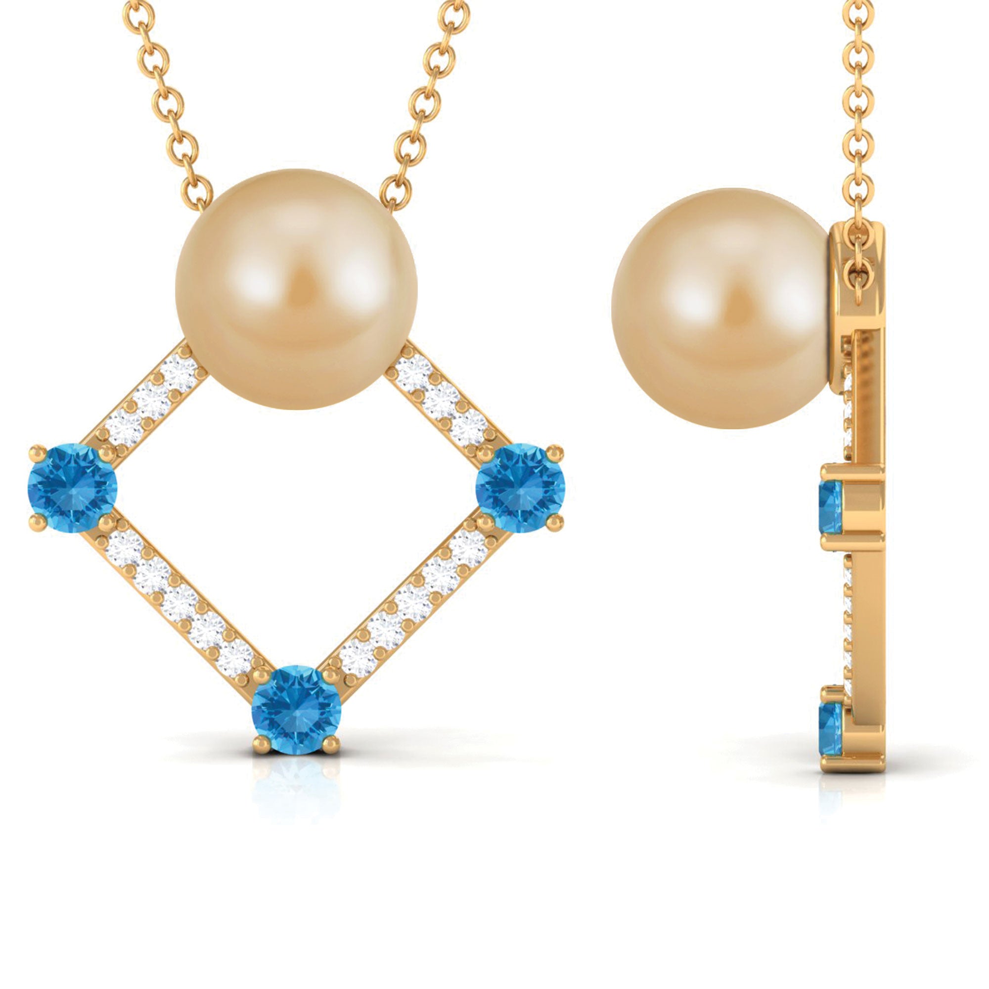 Arisha Jewels-Golden South Sea Pearl Contemporary Necklace with Blue Topaz