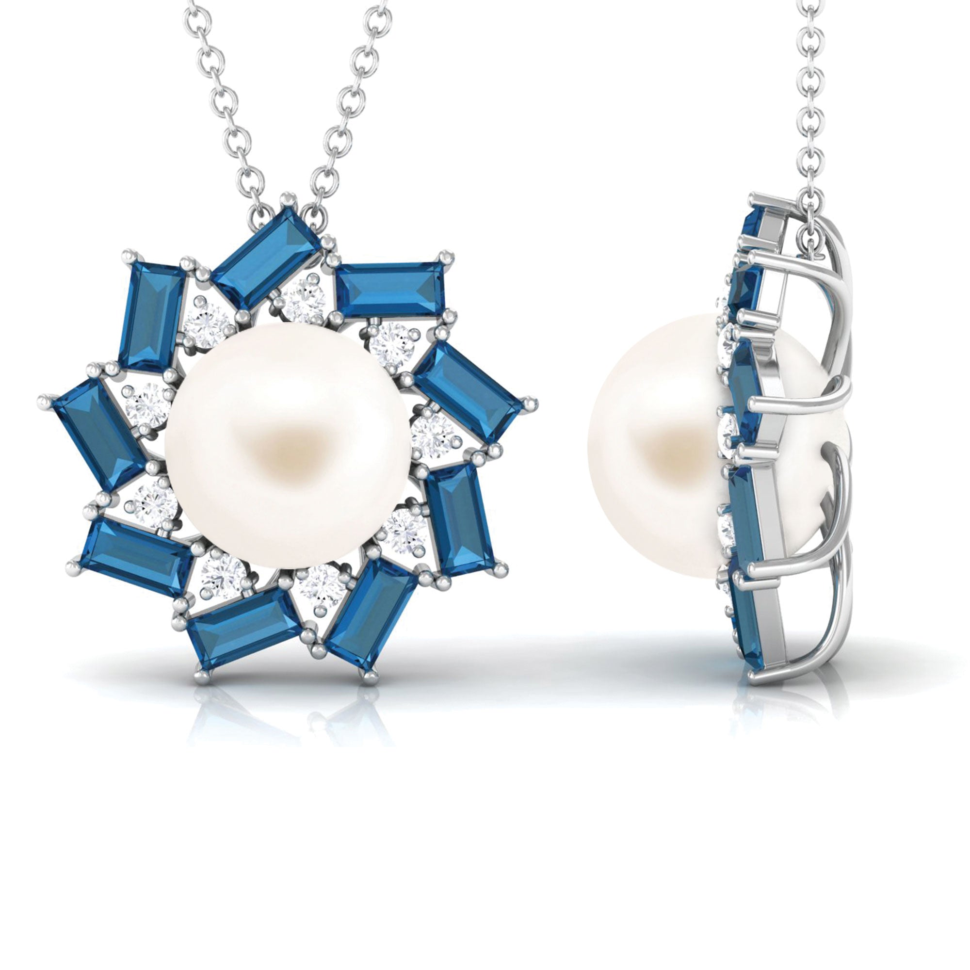 Arisha Jewels-Real Freshwater Pearl Statement Pendant with London Blue Topaz