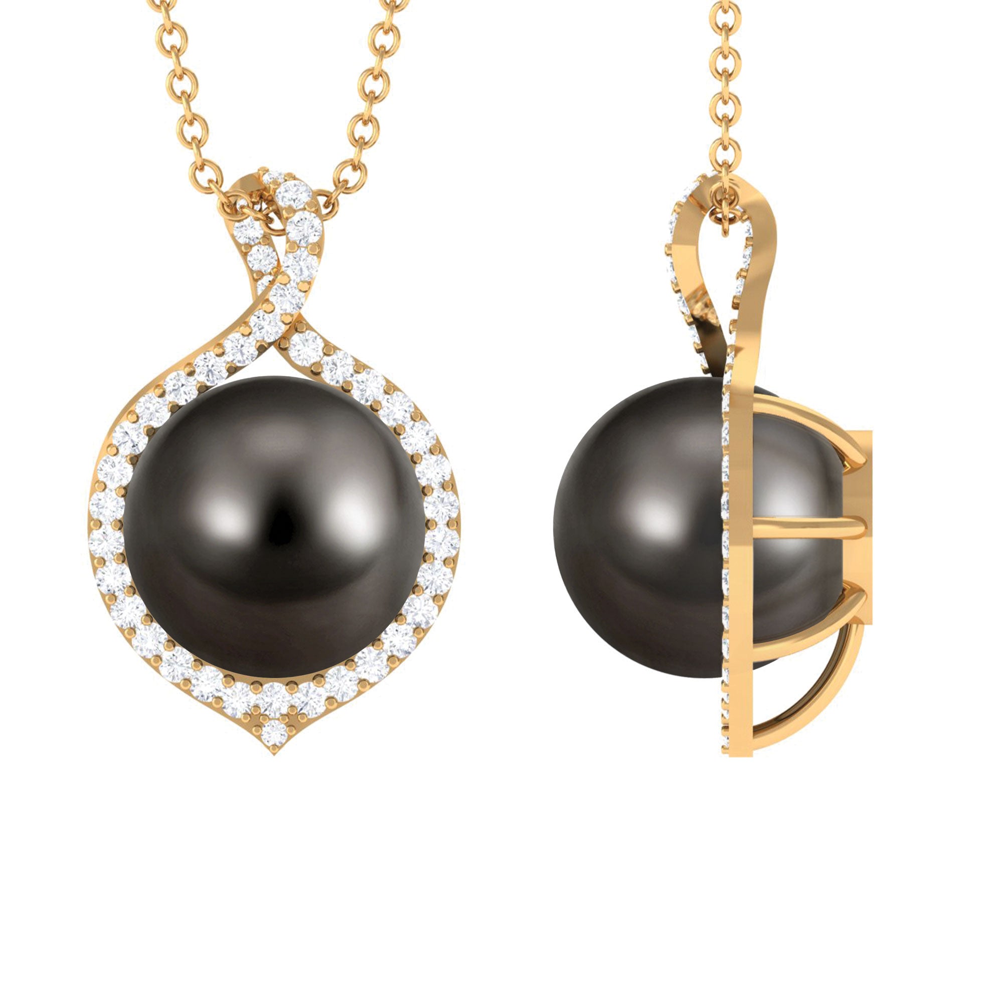 Minimal Black Pearl Pendant with Diamond Halo Tahitian pearl-AAA Quality - Arisha Jewels