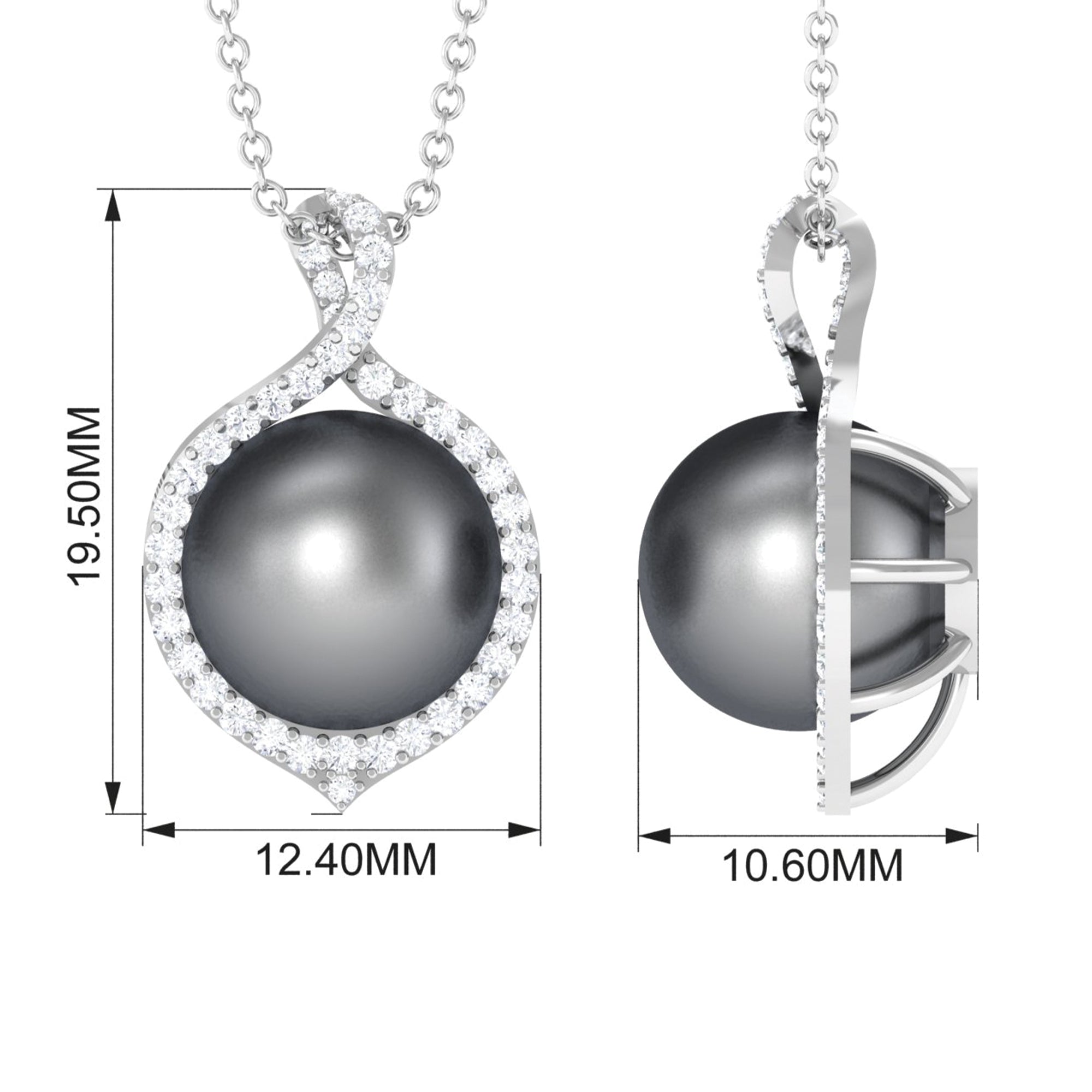 Minimal Black Pearl Pendant with Diamond Halo Tahitian pearl-AAA Quality - Arisha Jewels