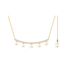 Real Freshwater Pearl Curved Bar Necklace with Diamond Freshwater Pearl-AAA Quality - Arisha Jewels