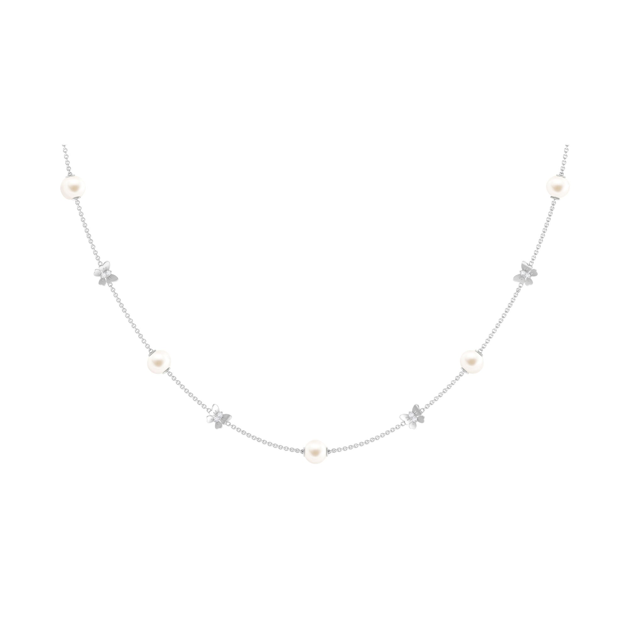 Arisha Jewels-Animal Inspired Freshwater Pearl Station Chain Necklace with Diamond