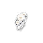 Classic Freshwater Pearl 3 Stone Engagement Ring with Diamond Freshwater Pearl-AAAA Quality - Arisha Jewels