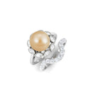 Golden Pearl Floral Bridal Ring Set with Diamond South Sea Pearl-AAAA Quality - Arisha Jewels