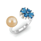 Nature Inspired South Sea Pearl Cuff Ring with Blue Topaz Flower South Sea Pearl-AAA Quality - Arisha Jewels