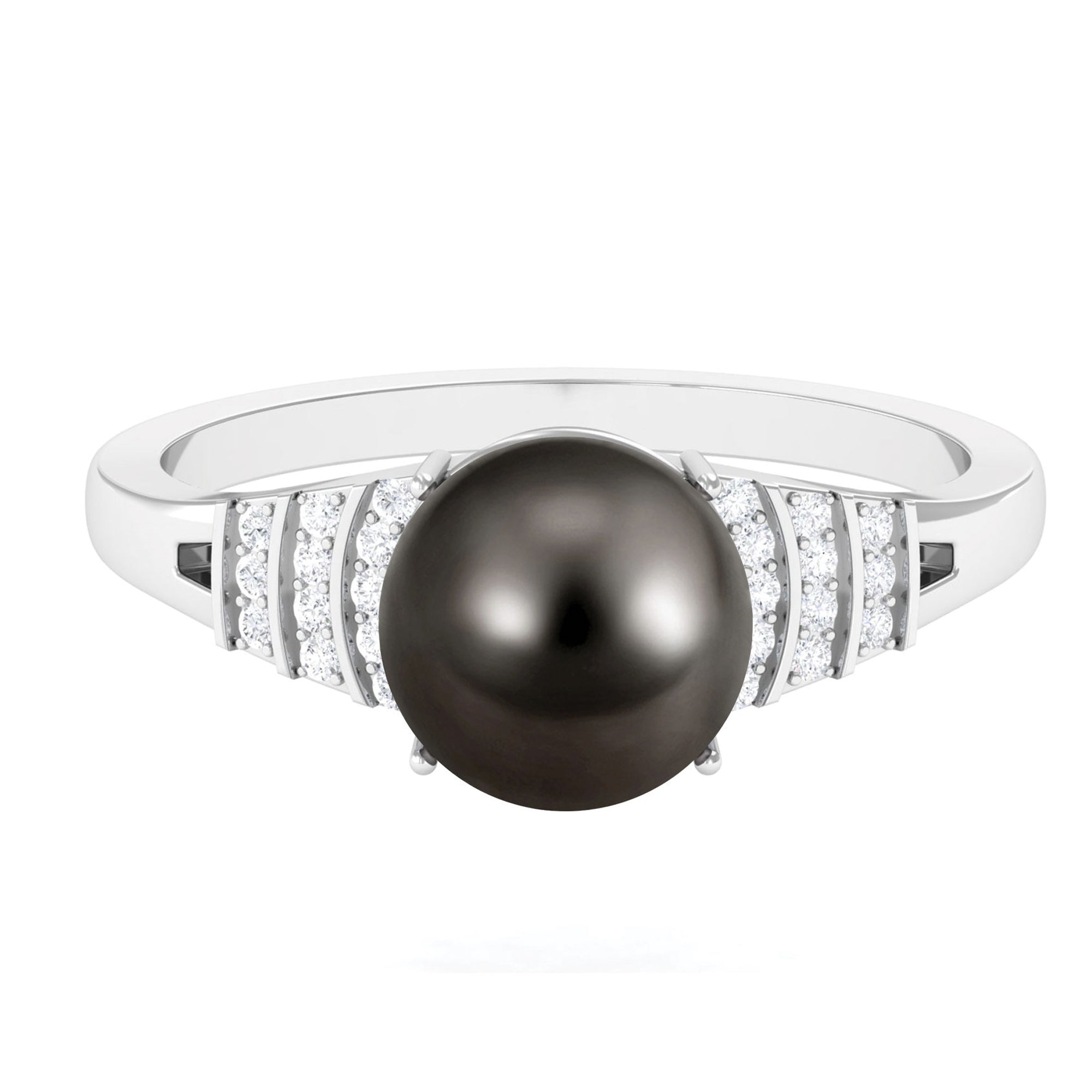 Vintage Inspired Black Pearl Solitaire Ring with Diamond Tahitian pearl-AAA Quality - Arisha Jewels