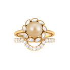 Golden Pearl Floral Bridal Ring Set with Diamond South Sea Pearl-AAA Quality - Arisha Jewels